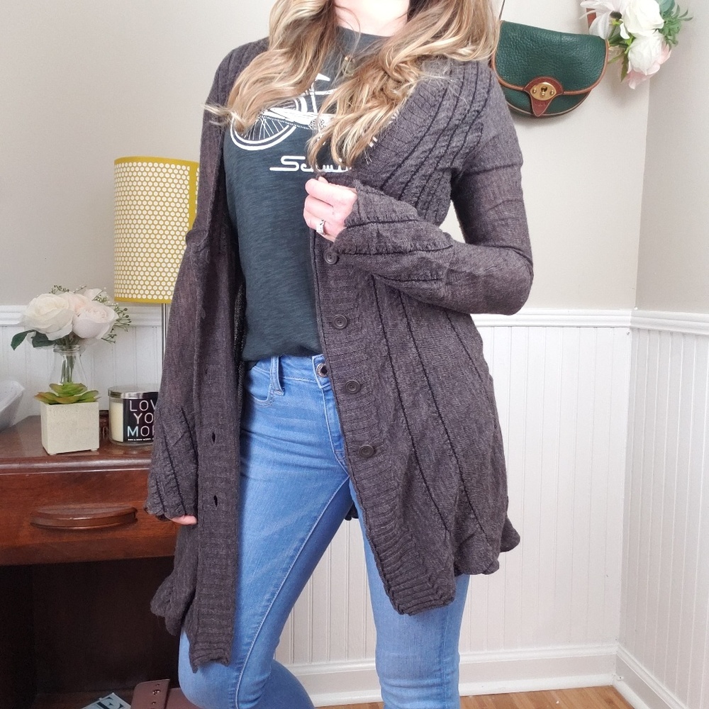 Yellow Bird Long Button Lightweight Cardigan